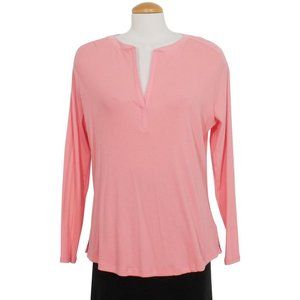 Cotton Blend Rib Split Neck Long Sleeve Top 2X